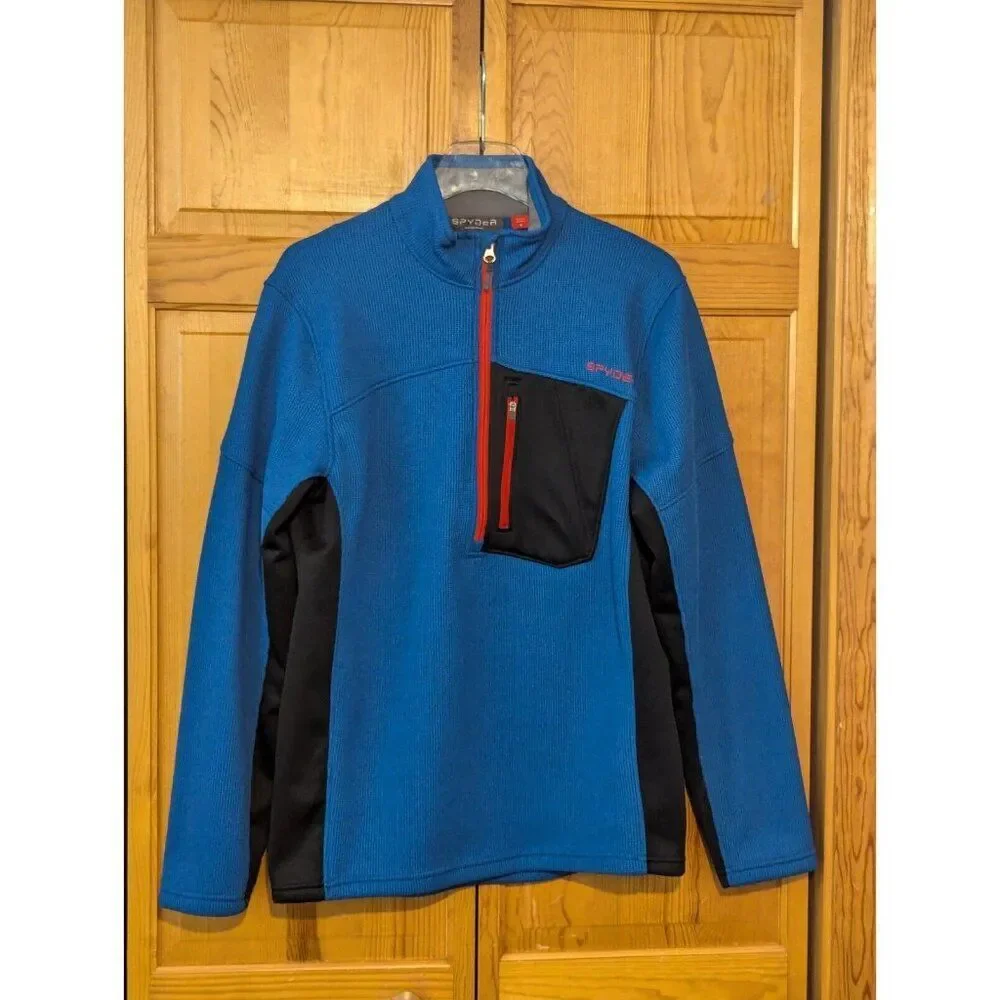 Spyder Sweater Mens Medium Bandit Half‎ Zip Fleece Jacket Mock Neck Blue - Picture 2 of 16